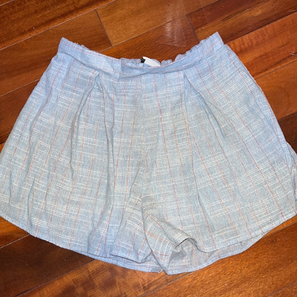 Blue & red with white stripe flowy shorts